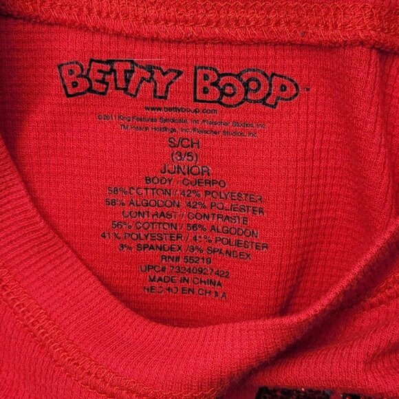 Betty Boop Red Long Sleeve Top – Junior Small Graphic Tee - Picture 3 of 5